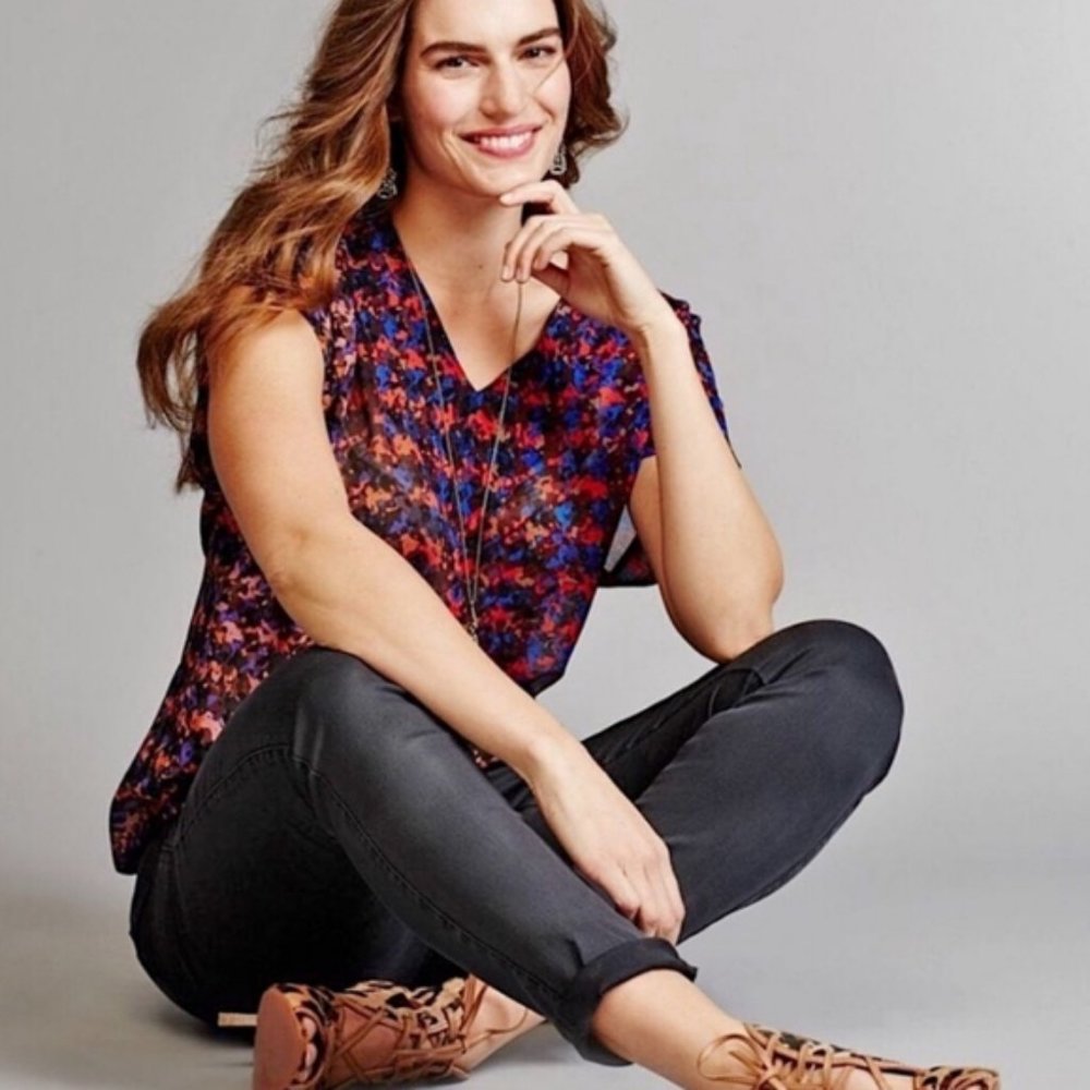 CAbi | Style 3428 The Bonus Print Chiffon Semi-sheer Blouse Size XS